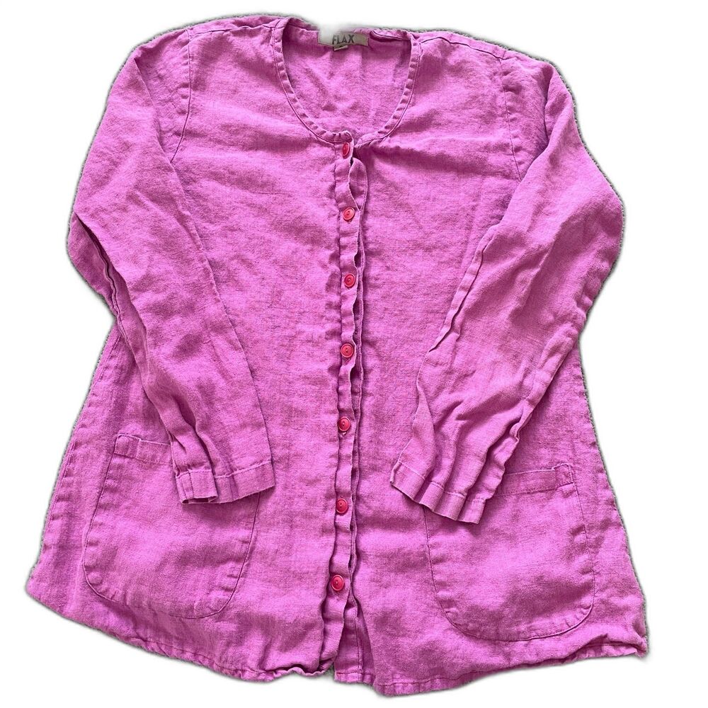 FLAX 100% Linen Top Small Lagenlook Breathable Costal Boho Lightweight Casual